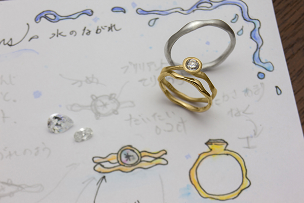 水の結婚指輪と婚約指輪